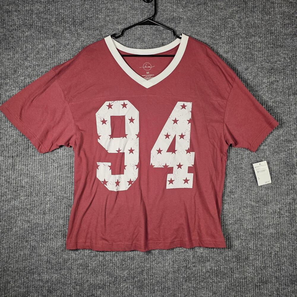 NWT Hi Res Nordstrom Womens M Pink 94 Graphic Varsity V Neck Tee Shirt